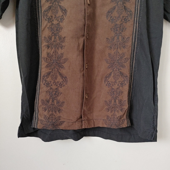 Tommy Bahama Silk Button Down Shirt Short Sleeves Size Medium Brown Black - Picture 12 of 16